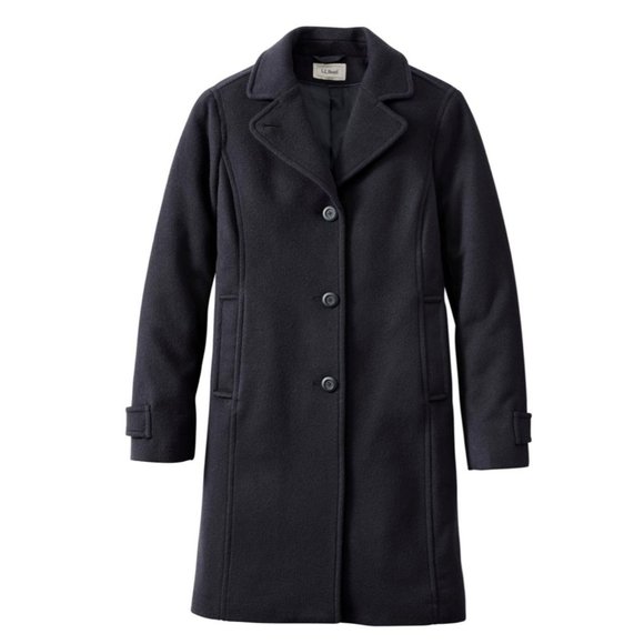 L.L. Bean Jackets & Blazers - NEW L.L. Bean Classic Lambswool Polo Coat Three-Quarter Navy size 14